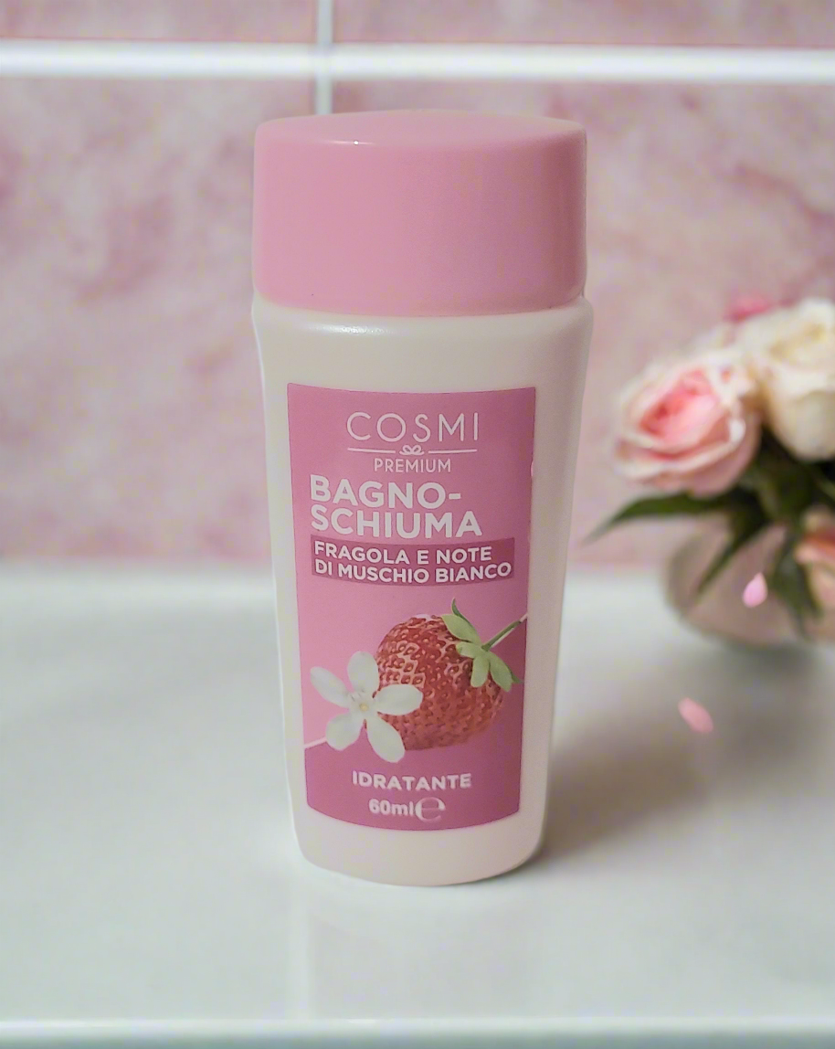 Gel douche format voyage - Fraise et note de Musk Blanc