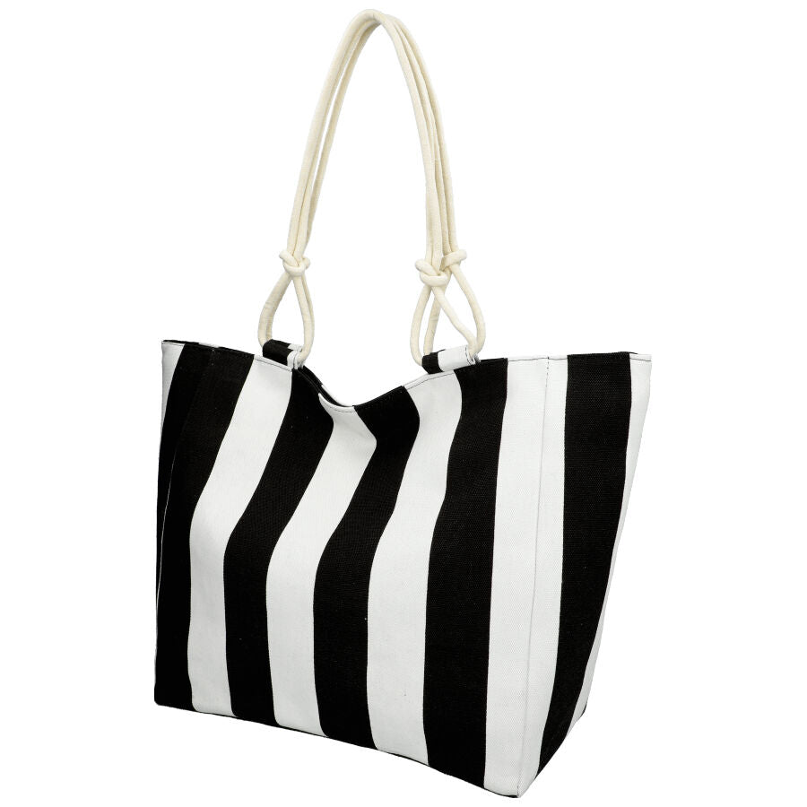 Sac de plage grande capacité - rayé noir et blanc