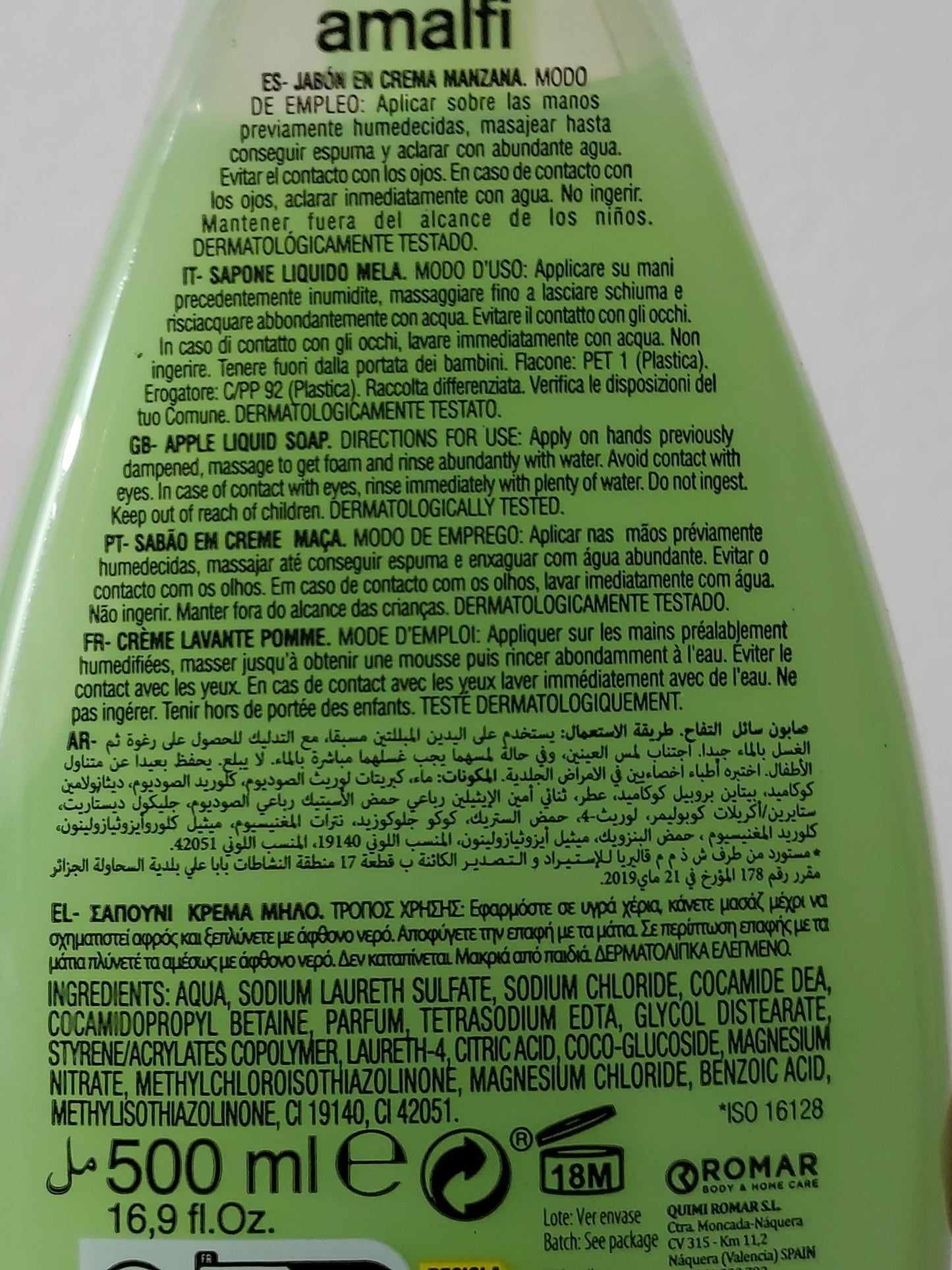 Savon pour les mains vegan Amalfi 500ml - Pomme - LunellaB