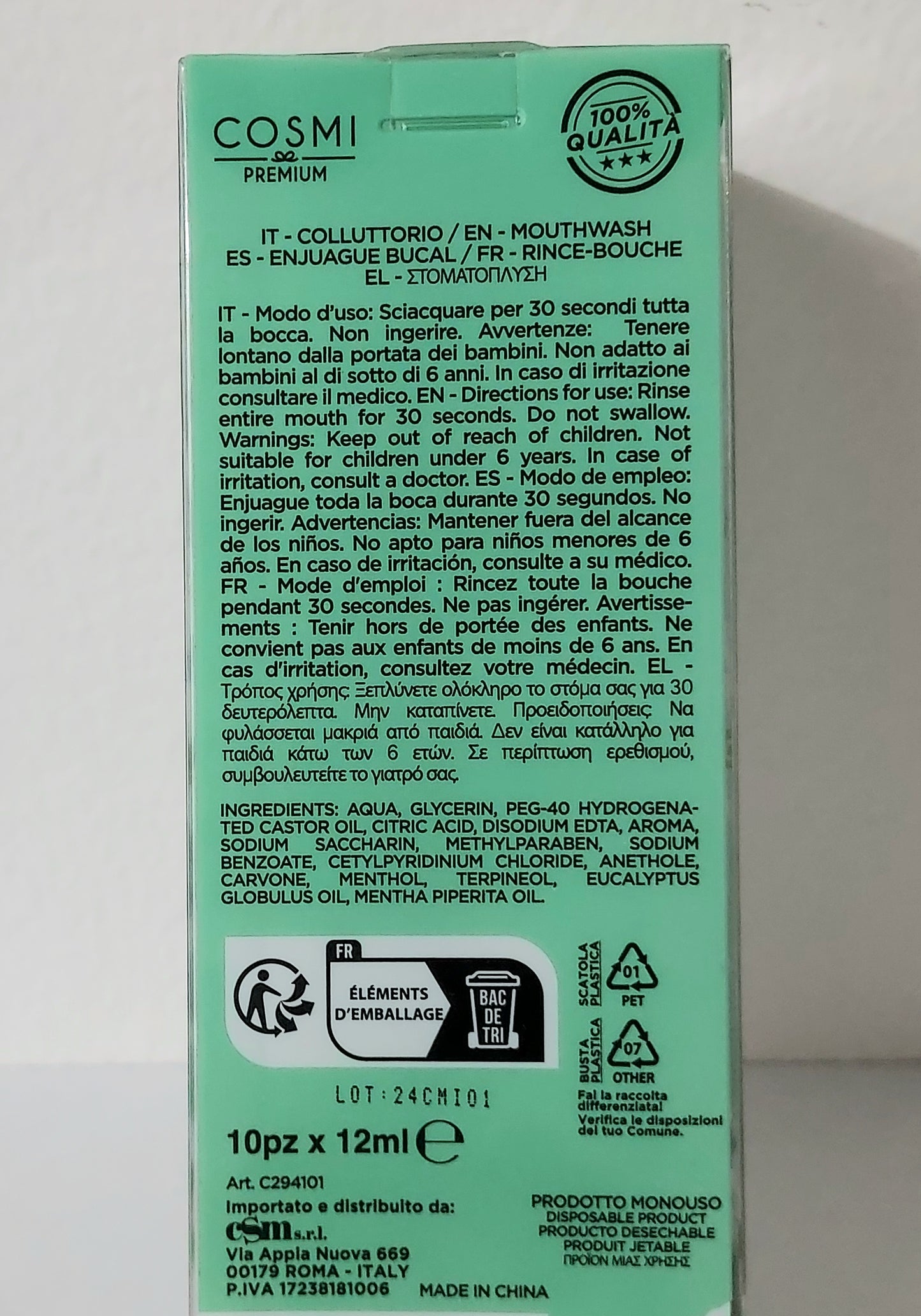 Bain de bouche menthe fraîche sans alcool 10 pièces 🍃