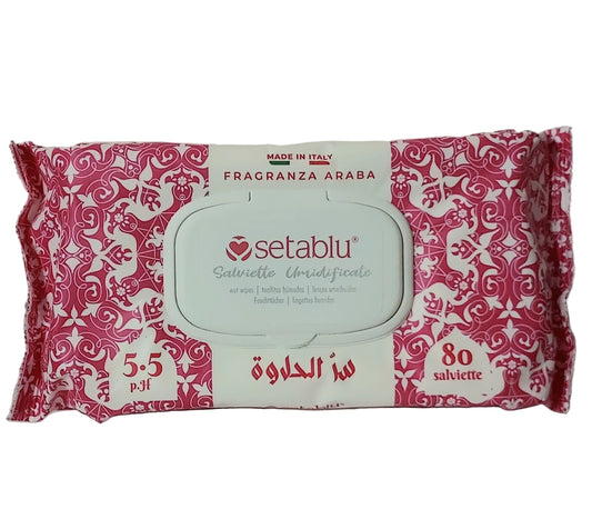 Lingettes nettoyantes multi-usages LunellaB parfum Arabic Candy avec packaging Setablu, idéal pour le nettoyage doux.