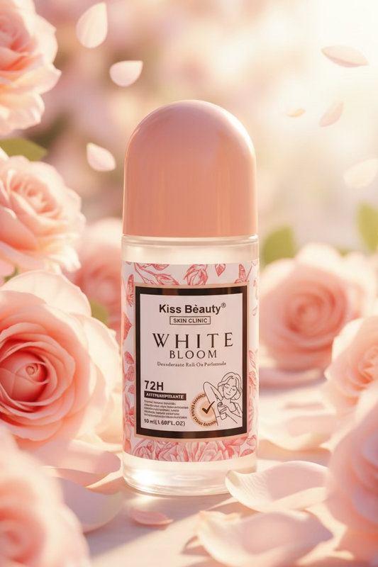 Déodorant roll-on LunellaB White Bloom avec applicateur, blanc et transparent, pour une fraîcheur longue durée.
