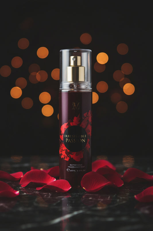 Brume corporelle femme MiRAGE LunellaB irrésistible Passion, parfum rafraîchissant, flacon élégant, pour une sensation de fraîcheur.