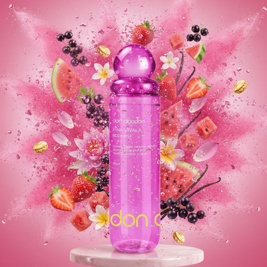 Brume corporelle femme Pink Vivala de LunellaB, flacon de 90 ml avec design élégant, parfum floral doux et rafraîchissant.