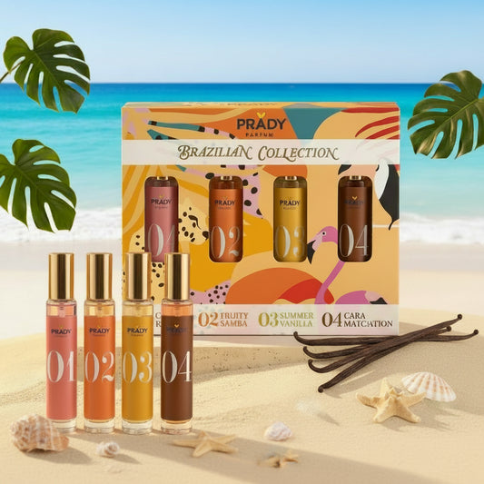 Coffret LunellaB Brazilian Collection, ensemble de 4 flacons d'eau de parfum Prady de 33ml chacun, élégants et parfumés.