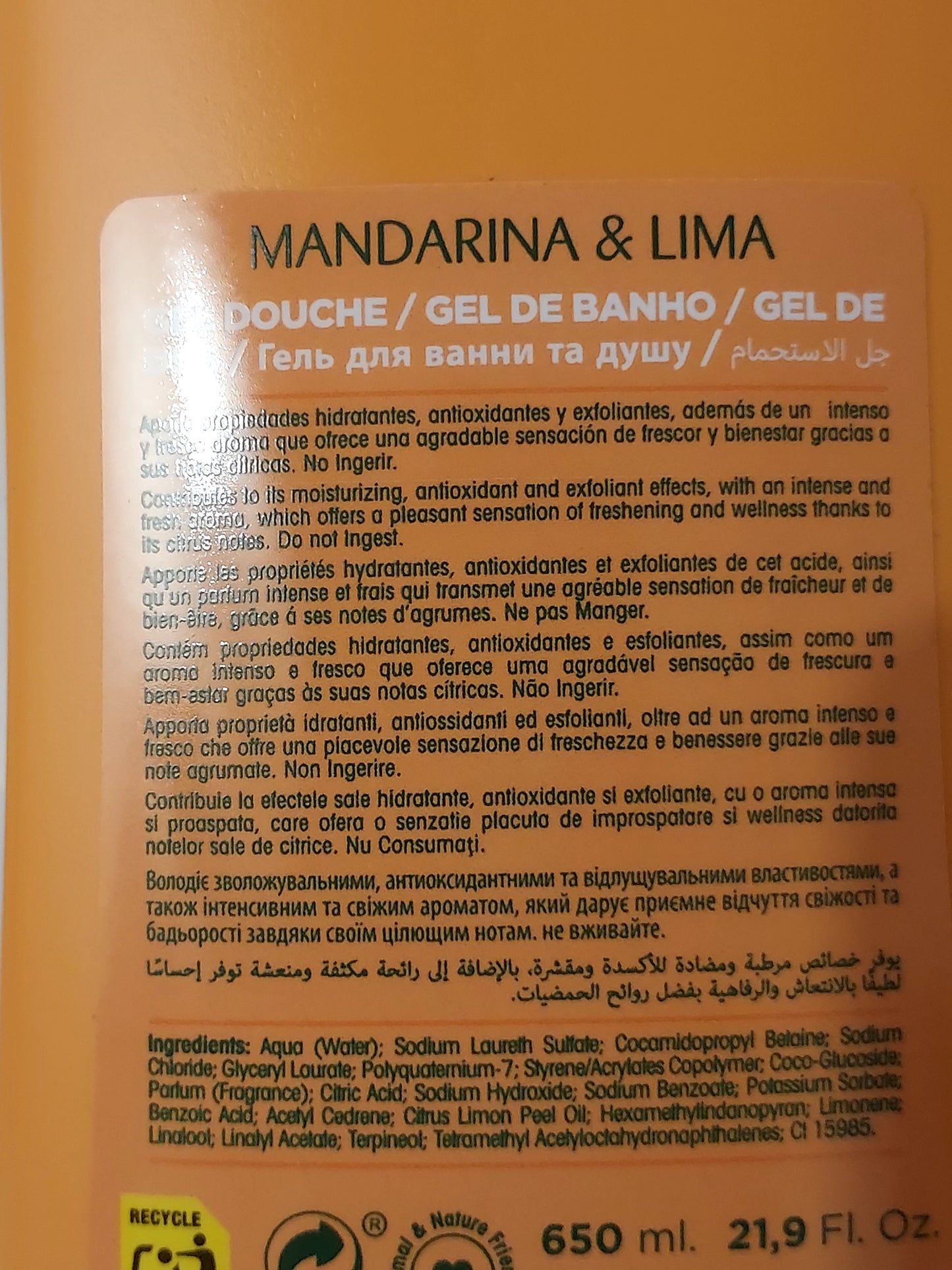 Gel douche et bain mandarine et citron vert - format familial
